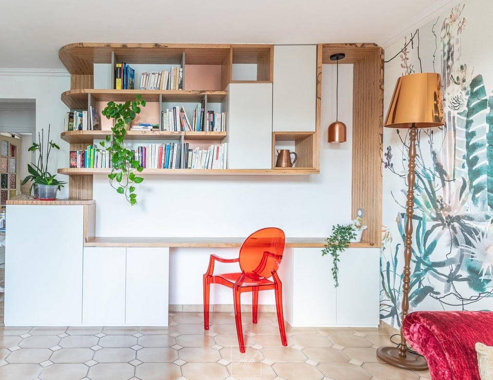 Création d'un meuble bureau bibliothèque sur-mesure par MH DECO