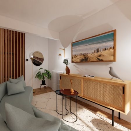 Modélisation 3D à 360° d'un appartement à l'ambiance bohème par MH DECO Reims