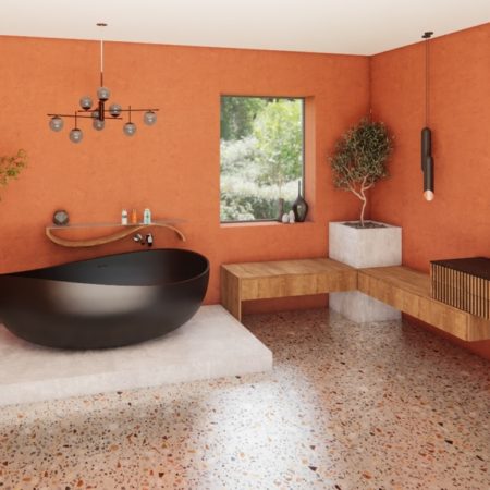 Une salle de bains terracotta imaginée par MH INTERIOR à Thorigny-sur-Marne