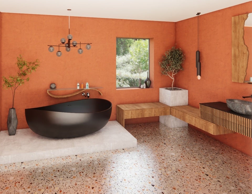 Une salle de bains terracotta imaginée par MH INTERIOR à Thorigny-sur-Marne