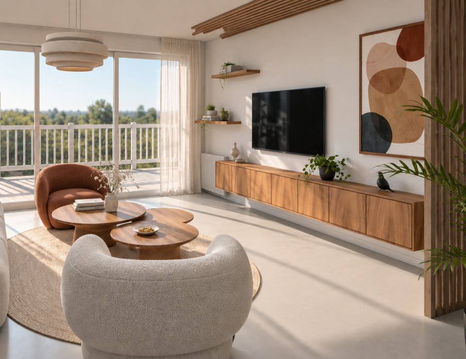 Rénovation d'une maison avec salon contemporain et meuble sur mesure - MH INTERIOR Angers